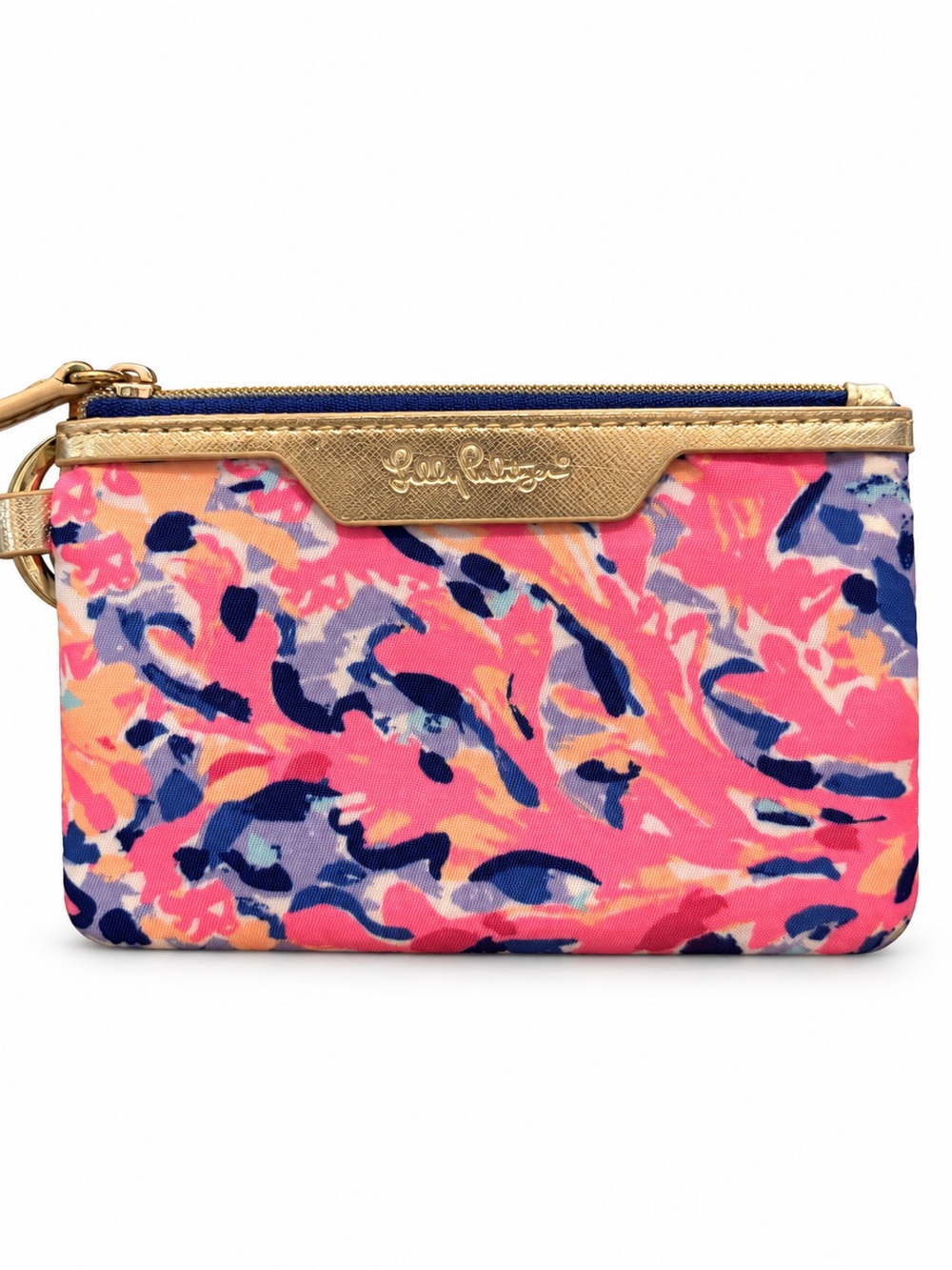 Lilly Pulitzer Coral Pink Floral Wristlet with Gold Accent